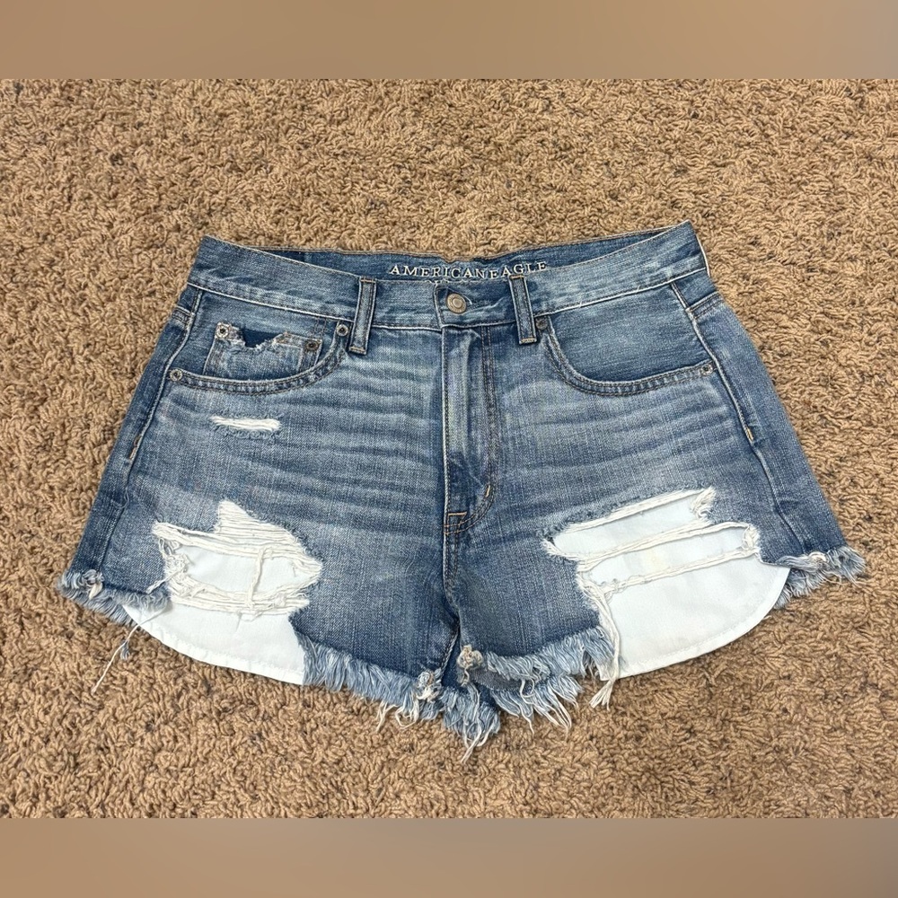 American Eagle Outfitters Blue Distressed Jean Shorts